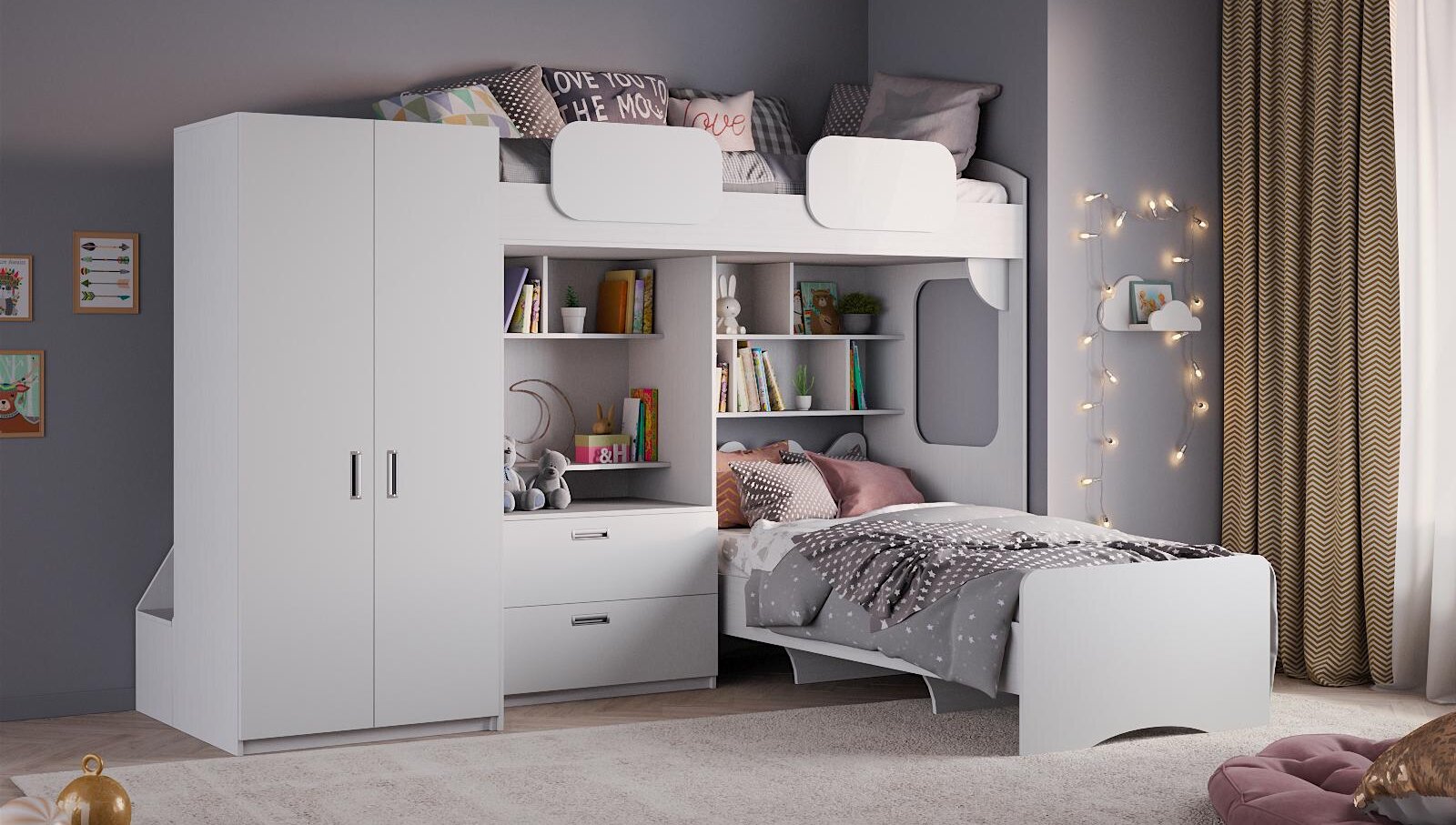 Двоярусне ліжко-стінка