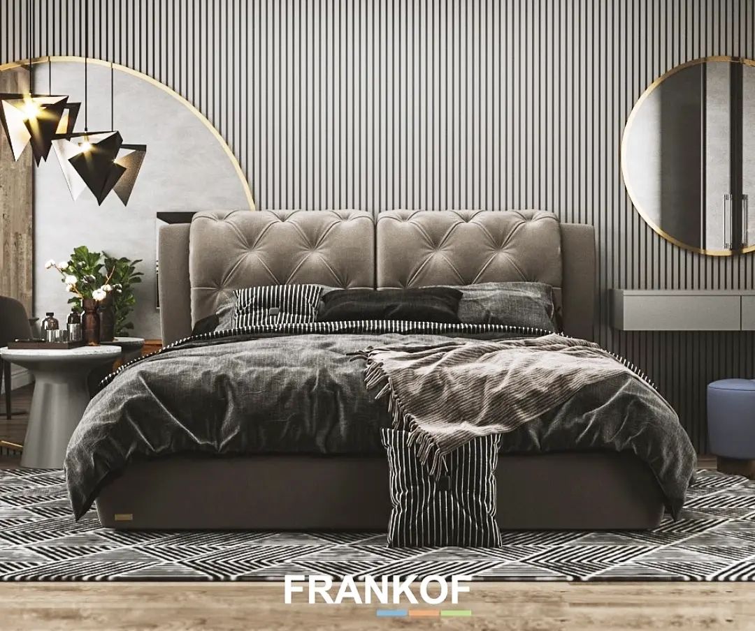 Уютная кровать с интересным изголовьем - Фабрика мягкой мебели FRANKOF